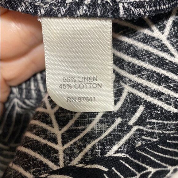 J. Jill Linen Cotton Shift Dress M Black White Leaf Print Sleeveless Pockets - Picture 10 of 11